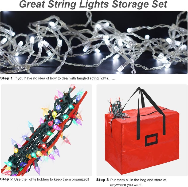 RUODON 12 Pack Christmas Lights Storage Holders with Storage Bag Hanging Rope Cord String Winder Organizer Holiday Lights Storage Hold Up to 164 Feet for Tree Lights, Electric Cords, Garlands (Red) - Image 5